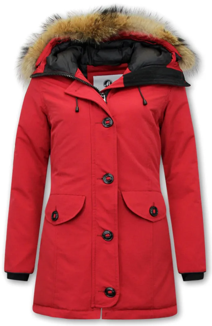 PARKAS MUJER CON PIEL  8201  ROJO
